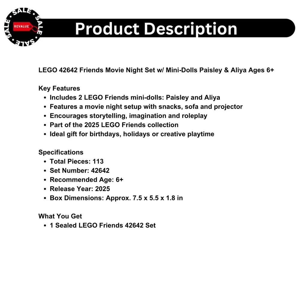 LEGO 42642‎ Friends Movie Night Set w/ Mini-Dolls Paisley & Aliya Ages 6+
